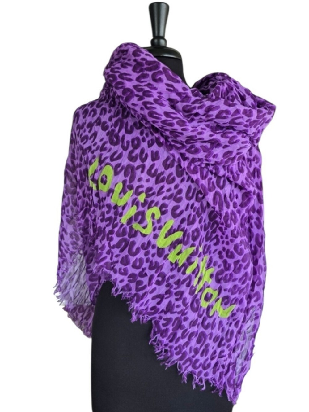 Louis Vuitton x Stephen Sprouse Purple Leopard Scrunched Scarf Wool Luxury